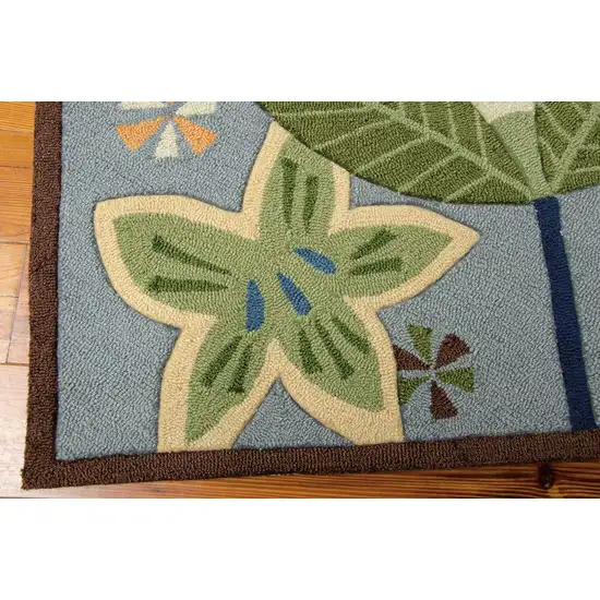 8' Blue Botanical Leaves Hand Carved Handmade Runner Rug Photo 3