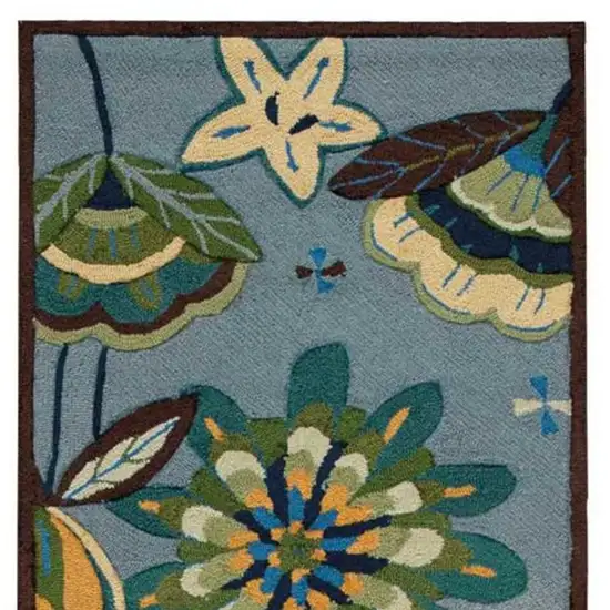 8' Blue Botanical Leaves Hand Carved Handmade Runner Rug Photo 4