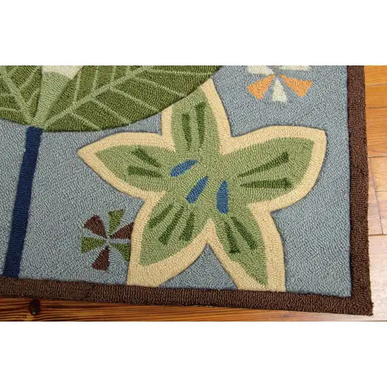 8' Blue Botanical Leaves Hand Carved Handmade Runner Rug Photo 5