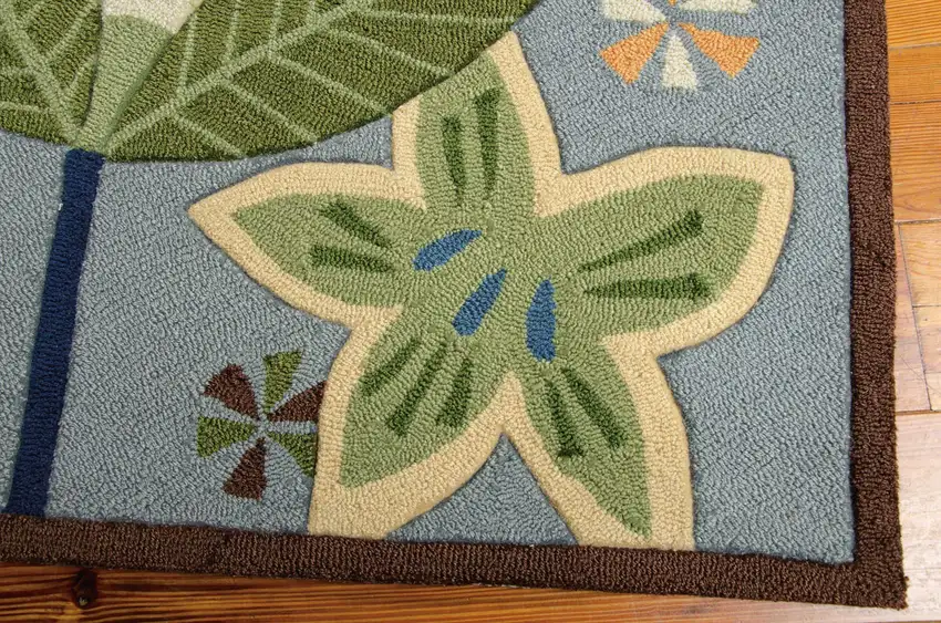 8' Blue Botanical Leaves Hand Carved Handmade Runner Rug Photo 5