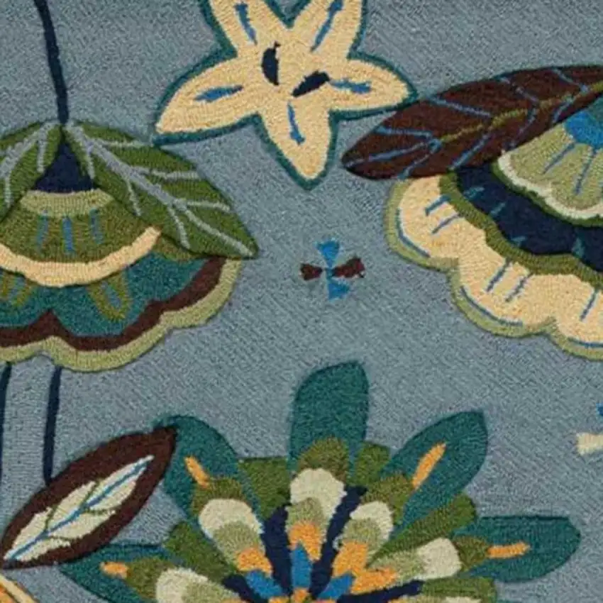 8' Blue Botanical Leaves Hand Carved Handmade Runner Rug Photo 2