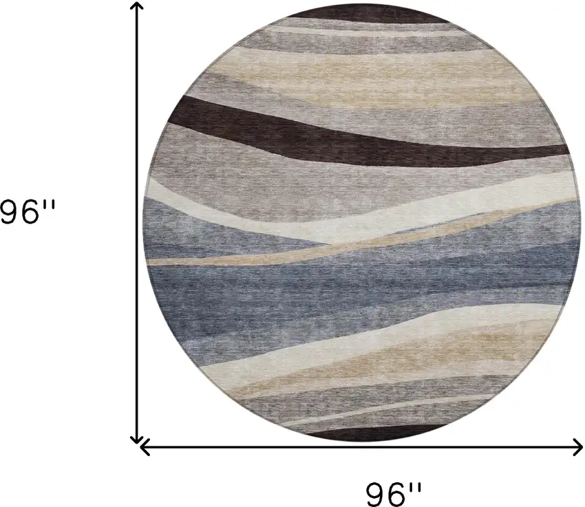 8' Blue Brown And Beige Round Abstract Washable Indoor Outdoor Area Rug Photo 9
