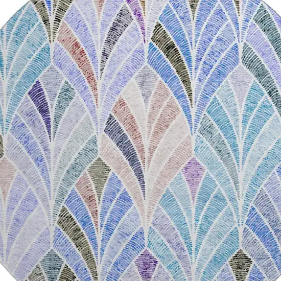 8' Blue Brown And Blush Geometric Washable Round Rug With UV Protection Photo 3