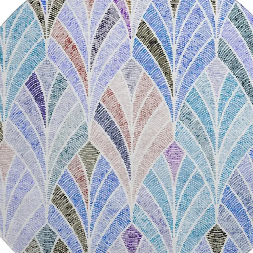 8' Blue Brown And Blush Geometric Washable Round Rug With UV Protection Photo 3