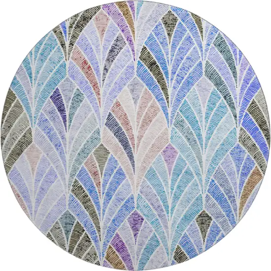 8' Blue Brown And Blush Geometric Washable Round Rug With UV Protection Photo 1