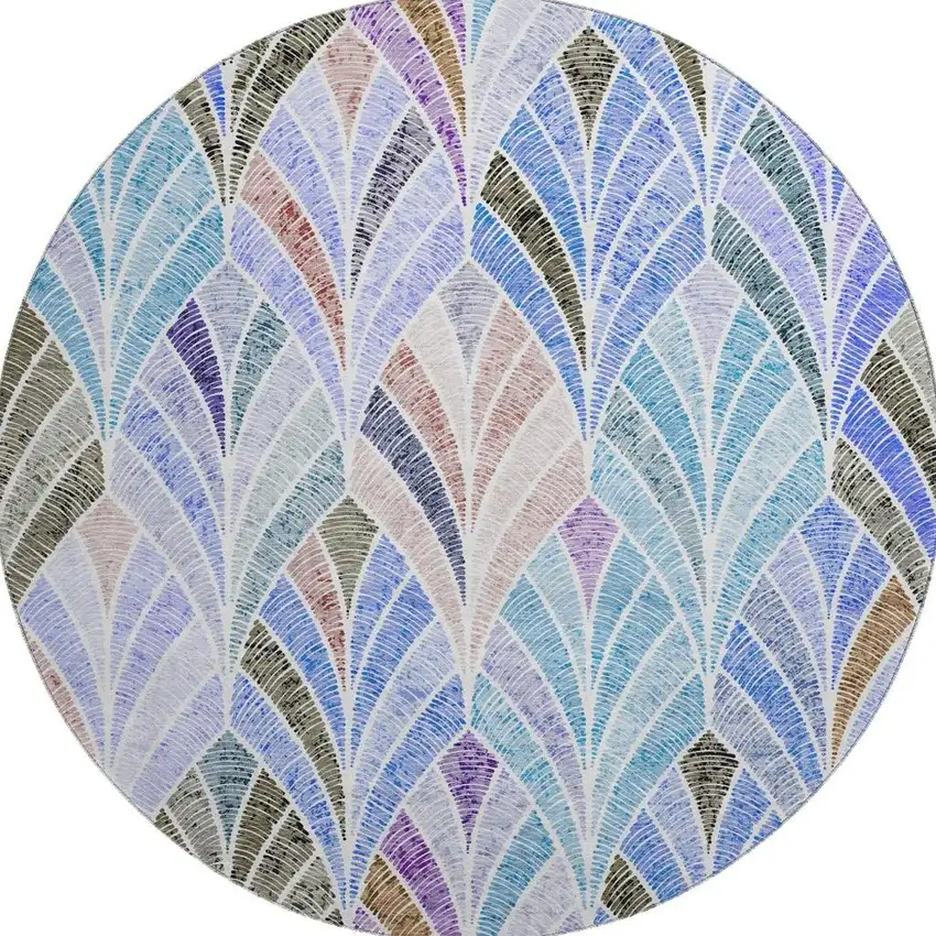 8' Blue Brown And Blush Geometric Washable Round Rug With UV Protection Photo 4