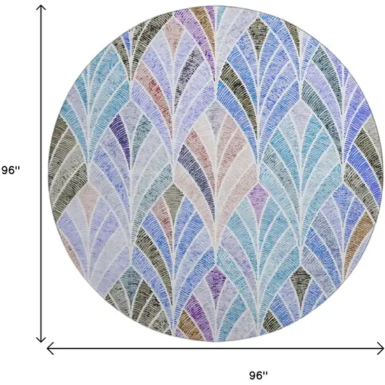 8' Blue Brown And Blush Geometric Washable Round Rug With UV Protection Photo 3