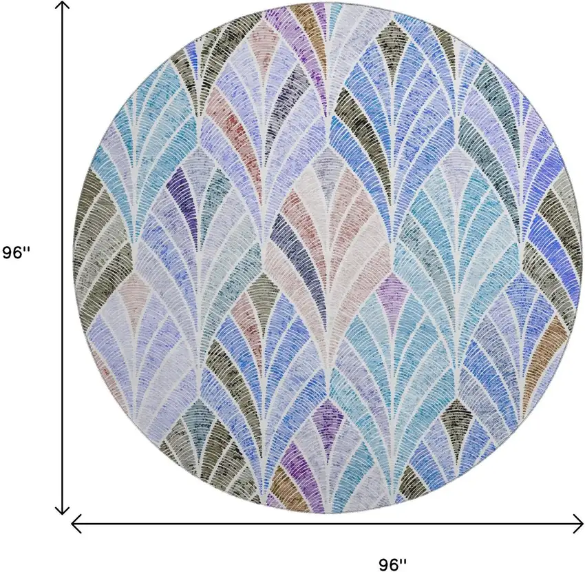 8' Blue Brown And Blush Geometric Washable Round Rug With UV Protection Photo 3