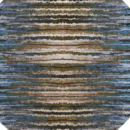 8' Blue Brown And Gray Striped Washable Round Rug With UV Protection Photo 3