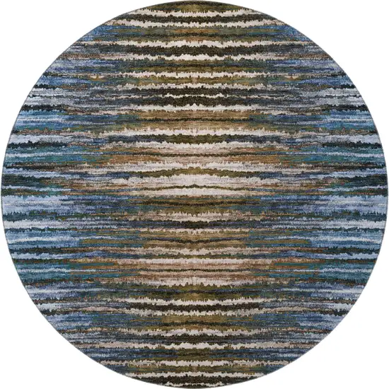 8' Blue Brown And Gray Striped Washable Round Rug With UV Protection Photo 4