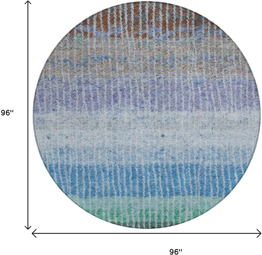 8' Blue Brown And Green Round Striped Washable Indoor Outdoor Area Rug Photo 3