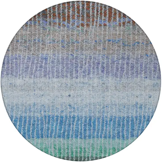 8' Blue Brown And Green Round Striped Washable Indoor Outdoor Area Rug Photo 5