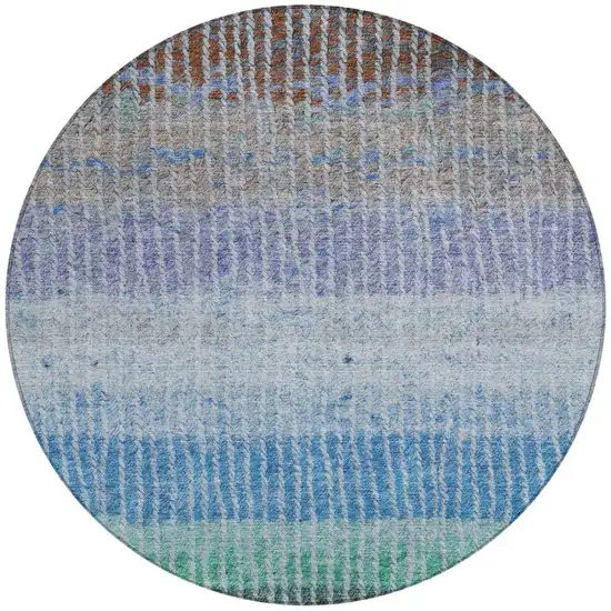 8' Blue Brown And Green Round Striped Washable Indoor Outdoor Area Rug Photo 4