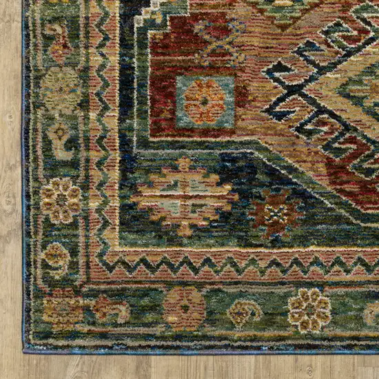 12' Blue Brown And Green Tribal Runner Rug Photo 8