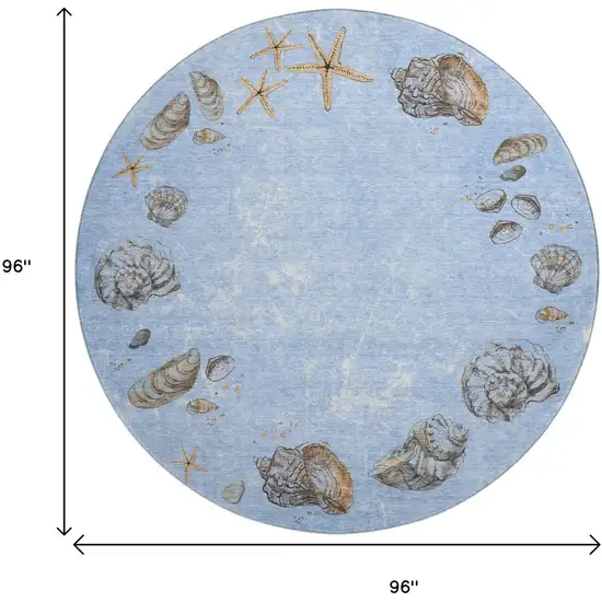 8' Blue Brown And Ivory Geometric Washable Round Rug With UV Protection Photo 3