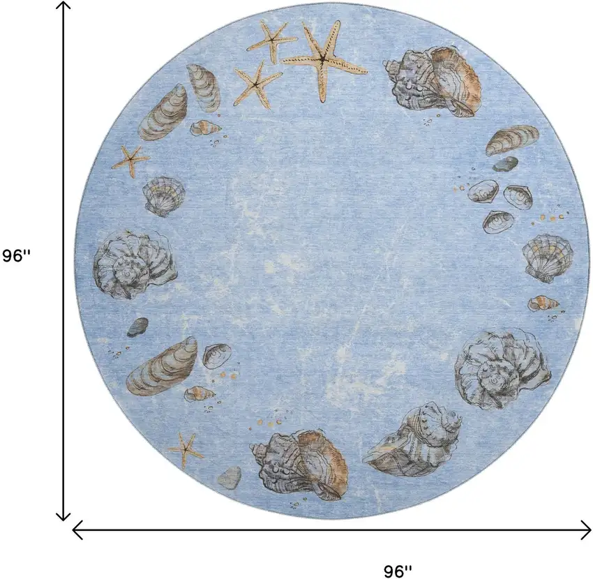 8' Blue Brown And Ivory Geometric Washable Round Rug With UV Protection Photo 3