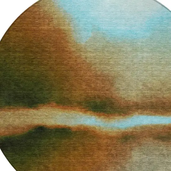 8' Blue Brown And Ivory Round Abstract Washable Indoor Outdoor Area Rug Photo 2