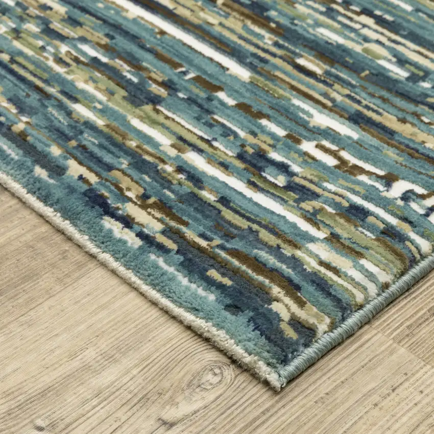 8' Blue Brown And Ivory Striped Runner Rug Photo 9