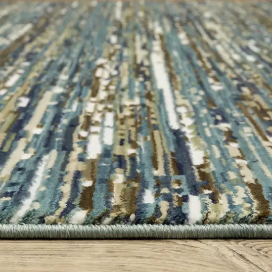 8' Blue Brown And Ivory Striped Runner Rug Photo 5