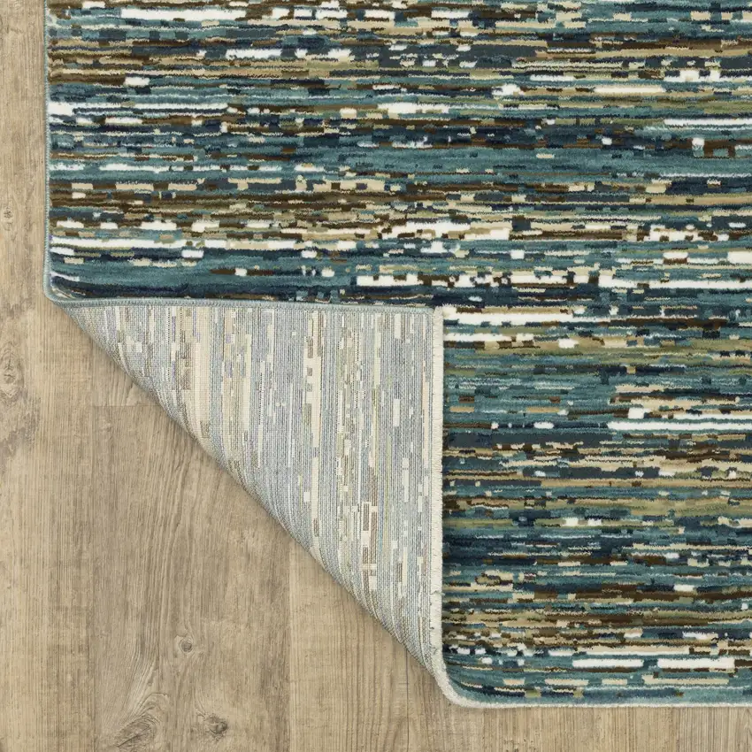 8' Blue Brown And Ivory Striped Runner Rug Photo 9