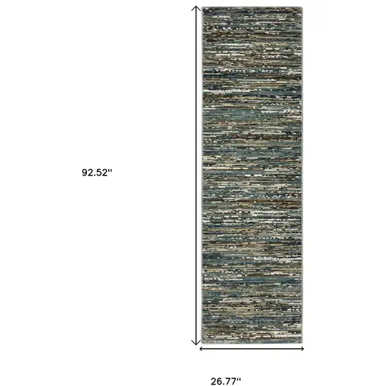 8' Blue Brown And Ivory Striped Runner Rug Photo 3