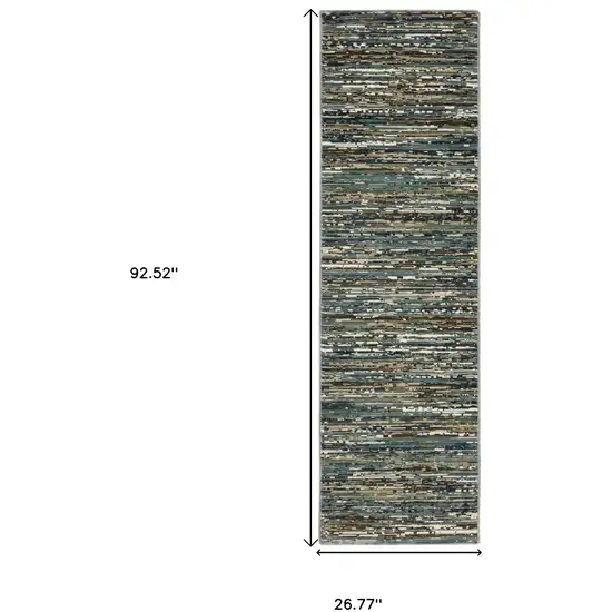 8' Blue Brown And Ivory Striped Runner Rug Photo 3