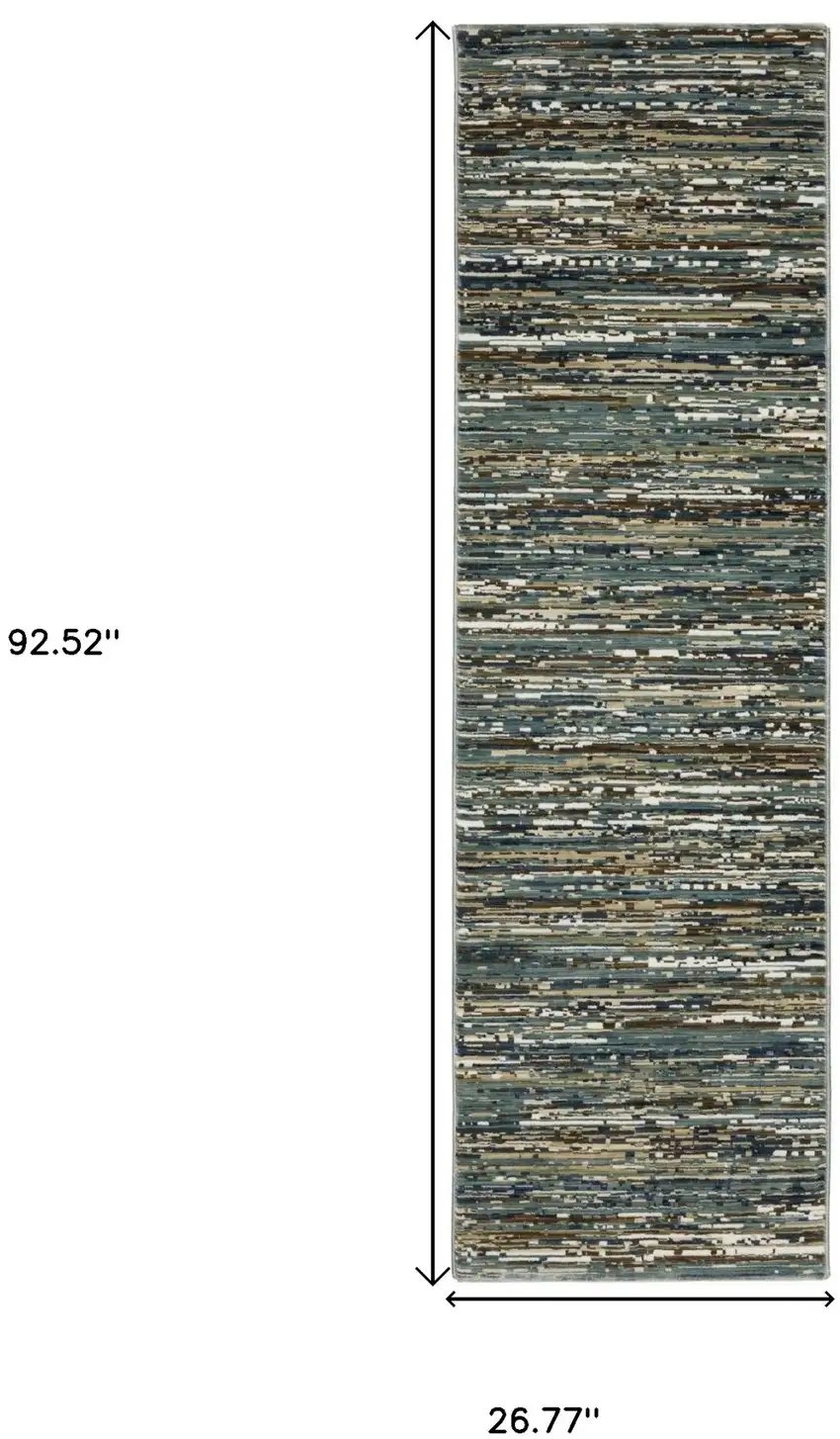 8' Blue Brown And Ivory Striped Runner Rug Photo 3