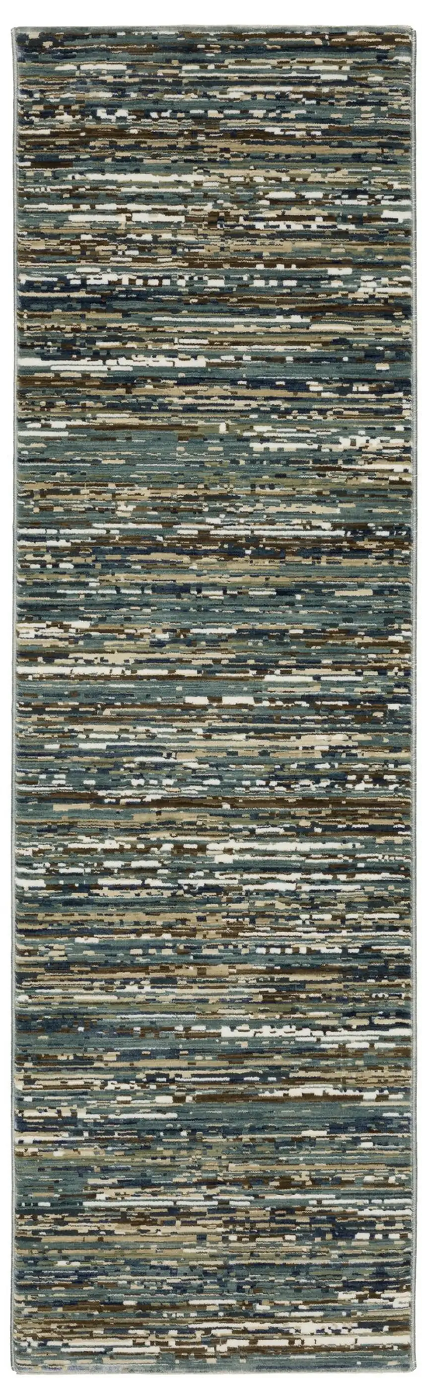 8' Blue Brown And Ivory Striped Runner Rug Photo 2