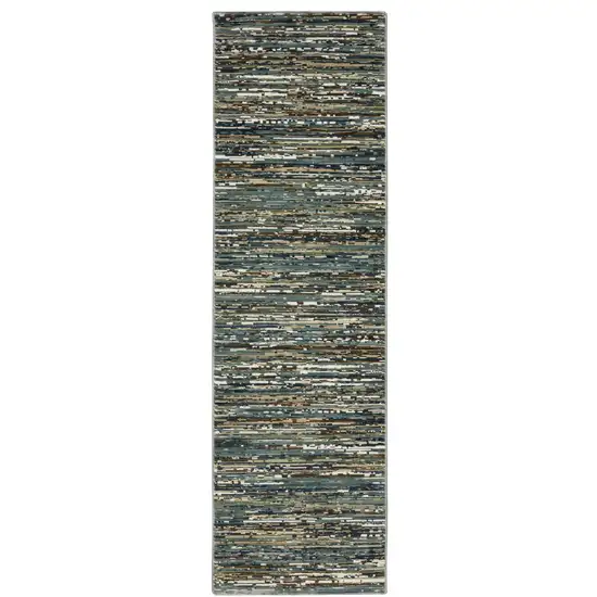 8' Blue Brown And Ivory Striped Runner Rug Photo 2
