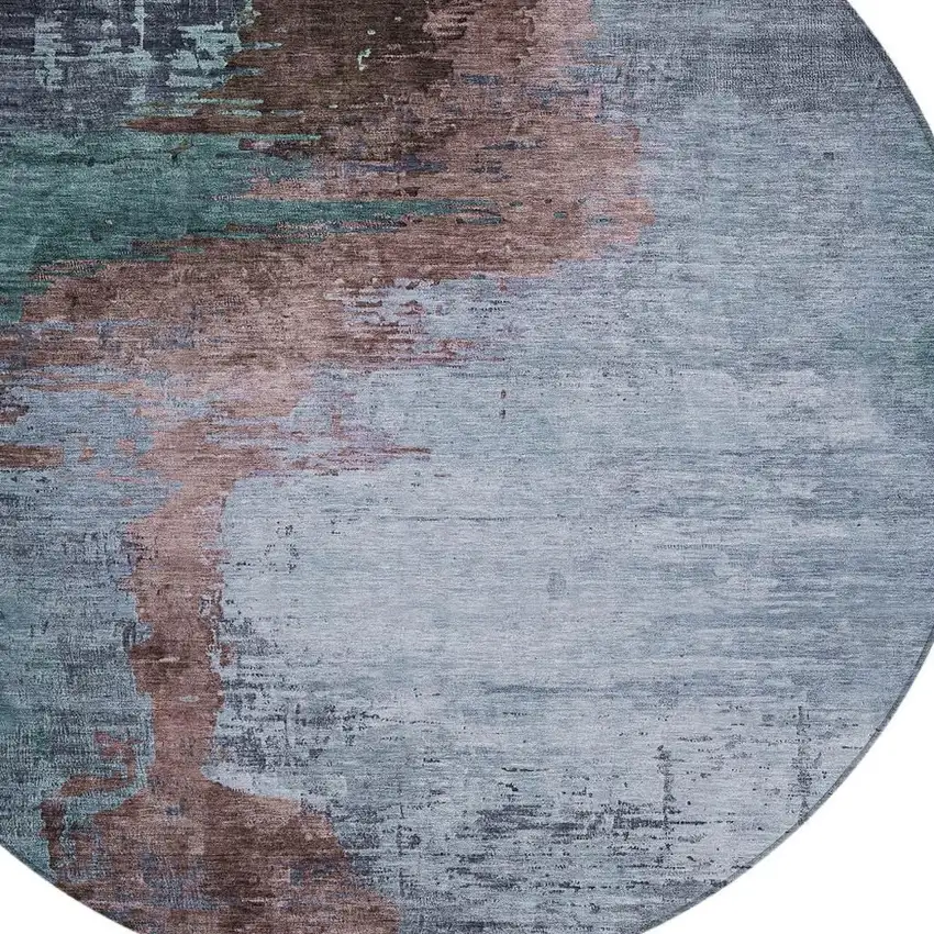 8' Blue Brown And Mauve Round Abstract Washable Indoor Outdoor Area Rug Photo 8