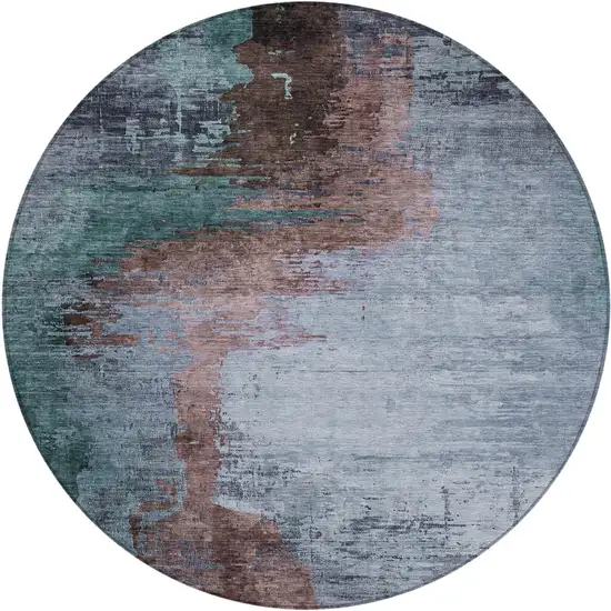 8' Blue Brown And Mauve Round Abstract Washable Indoor Outdoor Area Rug Photo 1