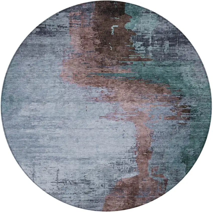 8' Blue Brown And Mauve Round Abstract Washable Indoor Outdoor Area Rug Photo 3