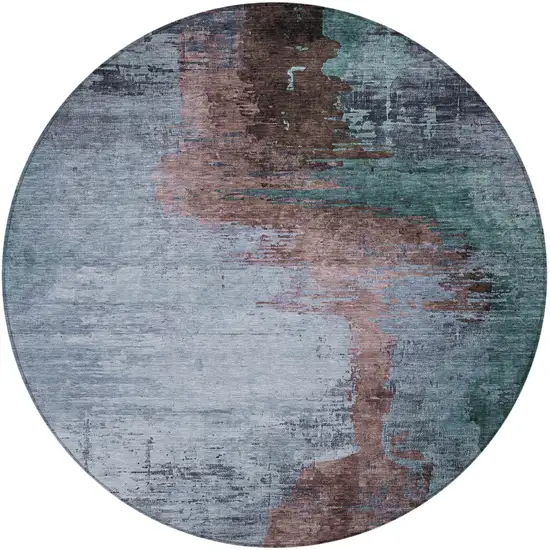 8' Blue Brown And Mauve Round Abstract Washable Indoor Outdoor Area Rug Photo 3