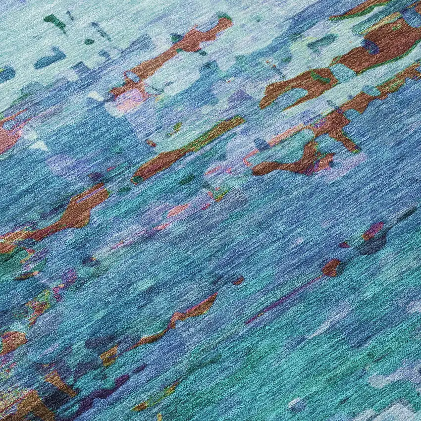 8' Blue Brown And Purple Round Abstract Washable Indoor Outdoor Area Rug Photo 8