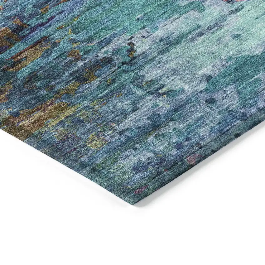 8' Blue Brown And Purple Round Abstract Washable Indoor Outdoor Area Rug Photo 7