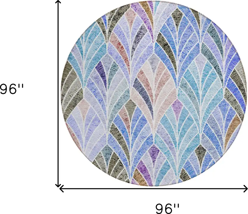 8' Blue Brown And Purple Round Geometric Washable Indoor Outdoor Area Rug Photo 3