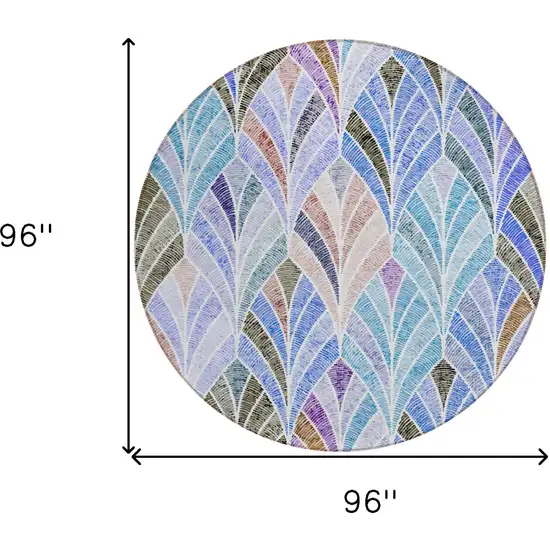 8' Blue Brown And Purple Round Geometric Washable Indoor Outdoor Area Rug Photo 3