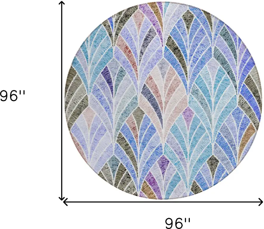 8' Blue Brown And Purple Round Geometric Washable Indoor Outdoor Area Rug Photo 3