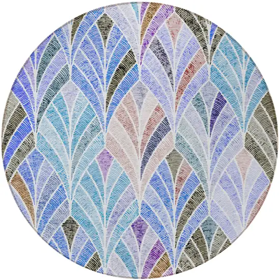 8' Blue Brown And Purple Round Geometric Washable Indoor Outdoor Area Rug Photo 8