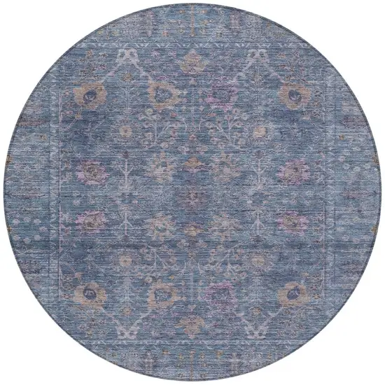 8' Blue Brown And Purple Round Oriental Washable Indoor Outdoor Area Rug Photo 6