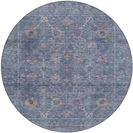 8' Blue Brown And Purple Round Oriental Washable Indoor Outdoor Area Rug Photo 2
