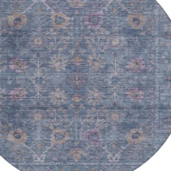 8' Blue Brown And Purple Round Oriental Washable Indoor Outdoor Area Rug Photo 5