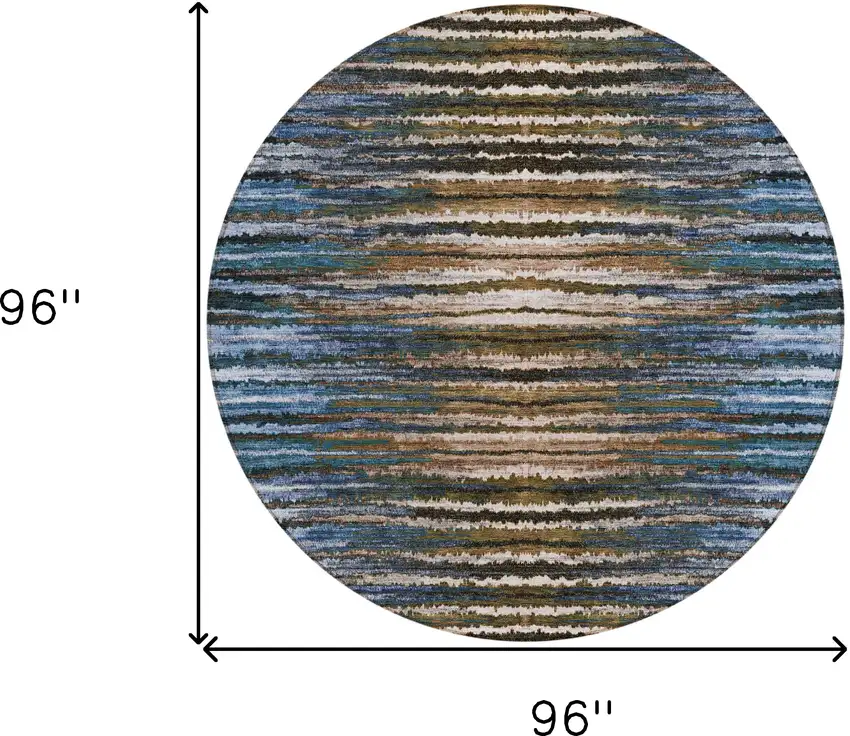 8' Blue Brown And Sky Blue Round Striped Washable Indoor Outdoor Area Rug Photo 3