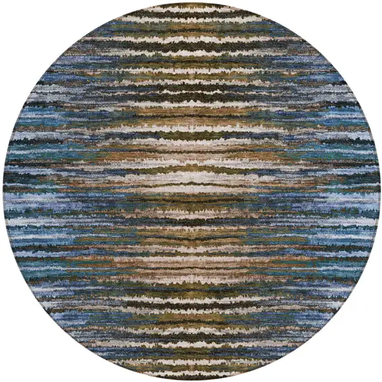 8' Blue Brown And Sky Blue Round Striped Washable Indoor Outdoor Area Rug Photo 2