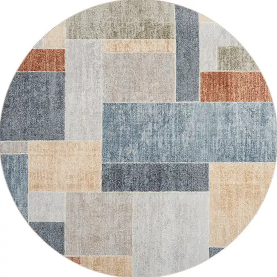 4' Blue Brown And Tan Geometric Round Rug Photo 3