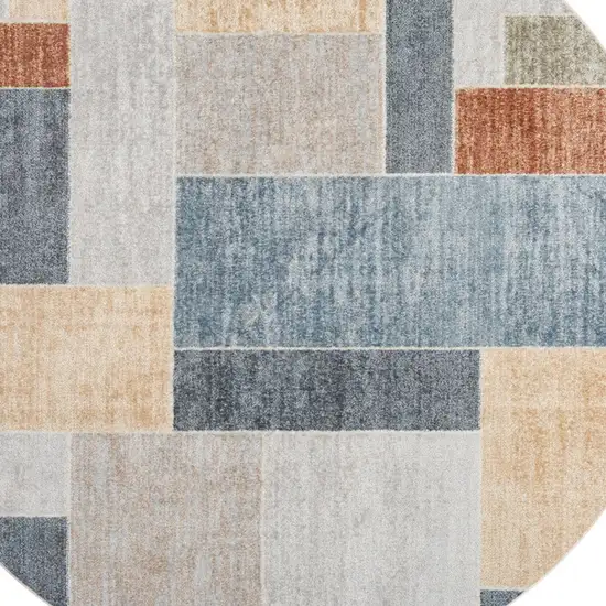 4' Blue Brown And Tan Geometric Round Rug Photo 7