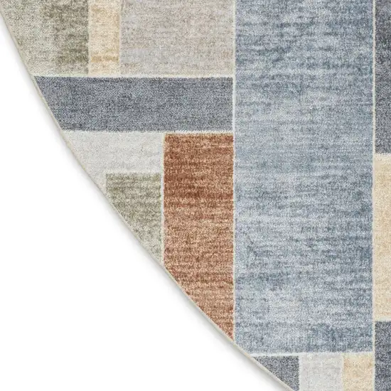 4' Blue Brown And Tan Geometric Round Rug Photo 9