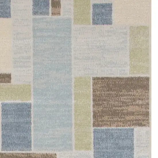 10' Blue Brown And Tan Geometric Washable Runner Rug Photo 2