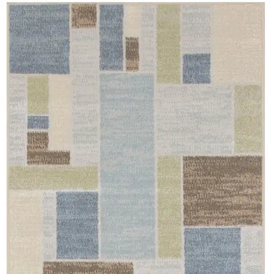 10' Blue Brown And Tan Geometric Washable Runner Rug Photo 3