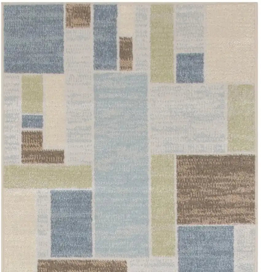 8' Blue Brown And Tan Geometric Washable Runner Rug Photo 3